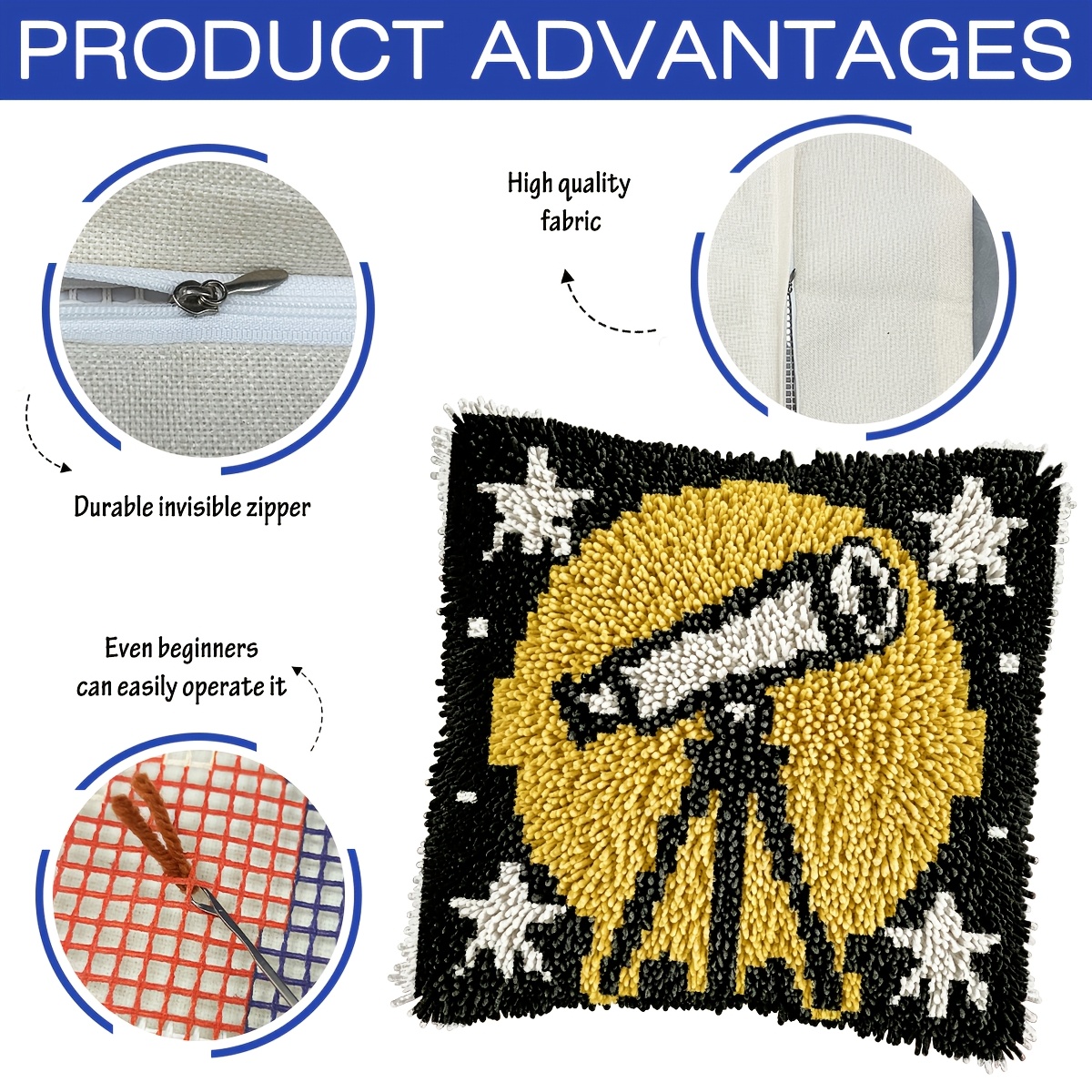 Pillow Plant Latch Hook Kit with Telescope Pattern, DIY Set