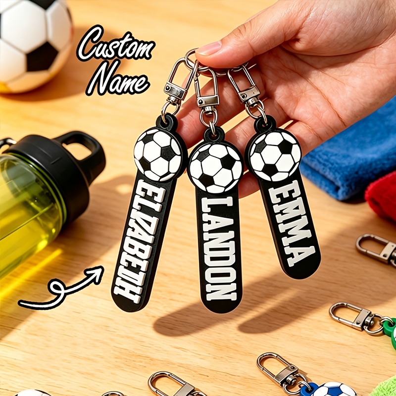custom 1pc personalized name soccer keychain backpack tag keychain custom letter soccer accessories for soccer players back to school gifts for     graduation souvenirs fathers day gifts for him birthday gifts