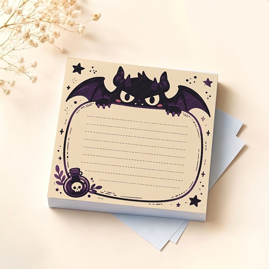 TEMU Niedliches dunkles Kawaii Gothic Drachen Notizblock, nicht klebend, quadratisch, Hexen-Zaubermittel-Schädel-Stern-Rand, Notizblätter, gruseliges
