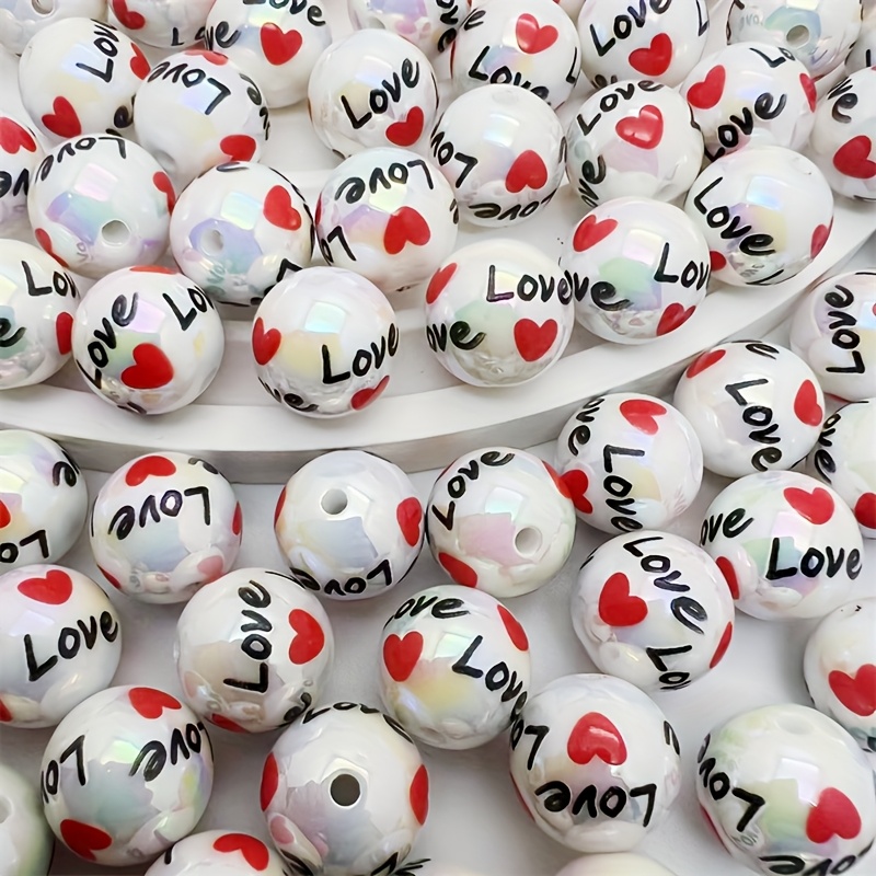 

10/20/30pcs Valentine's Day Acrylic Beads Set, 16mm Heart & With Uv Plated Straight Hole, Making And Craft Supplies, Personality Theme Beading Accessories