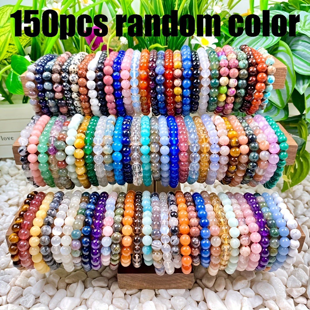 TEMU Set Of 150pcs Mixed (150pcs Color Random Beaded Bracelets) Vibrant 8mm Elastic Bracelets Made Of Glass Beads - Multi-colored Beads Are Everyday