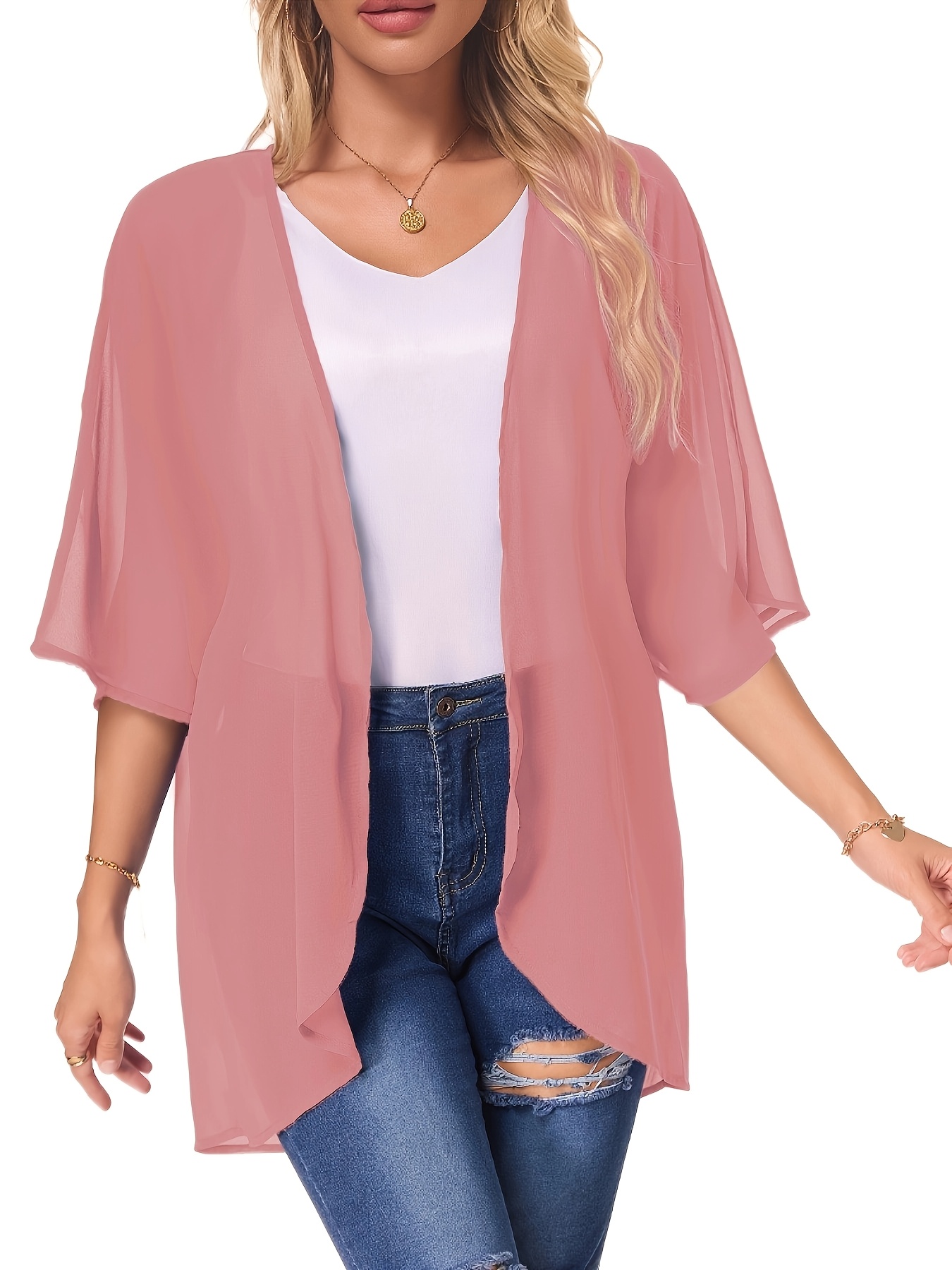 Large size Women's casual kimono cardigan smock chiffon material quick-drying fabric can be worn in multiple seasons suitable for a variety of occasions a variety of colors