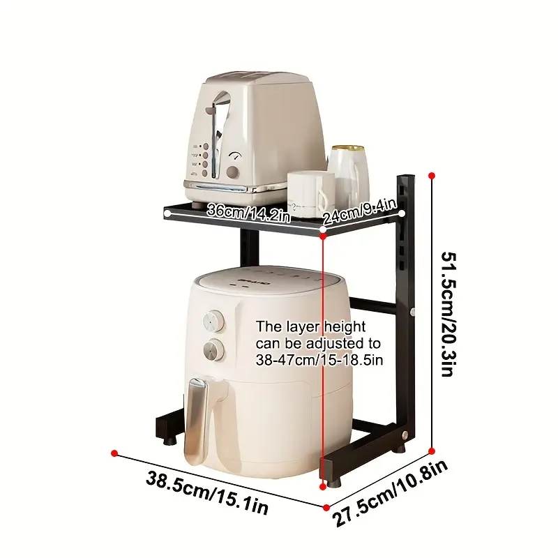 1pc air fryer storage rack metal countertop organizer for kitchen multi functional universal stand for rice cookers and small appliances space saving layered design no metal pipes included kitchen storage solution modern kitchen accessory metal construction air fryer accessories standing shelf Product details 5