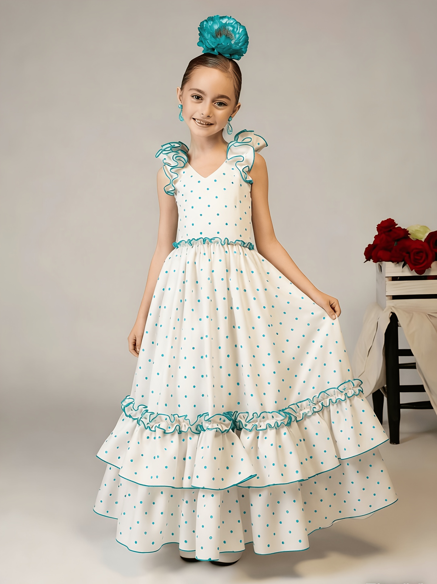 green flamenco dress Carla Ruiz - Flamenco Feather Sleeve Shift Dress main image 1