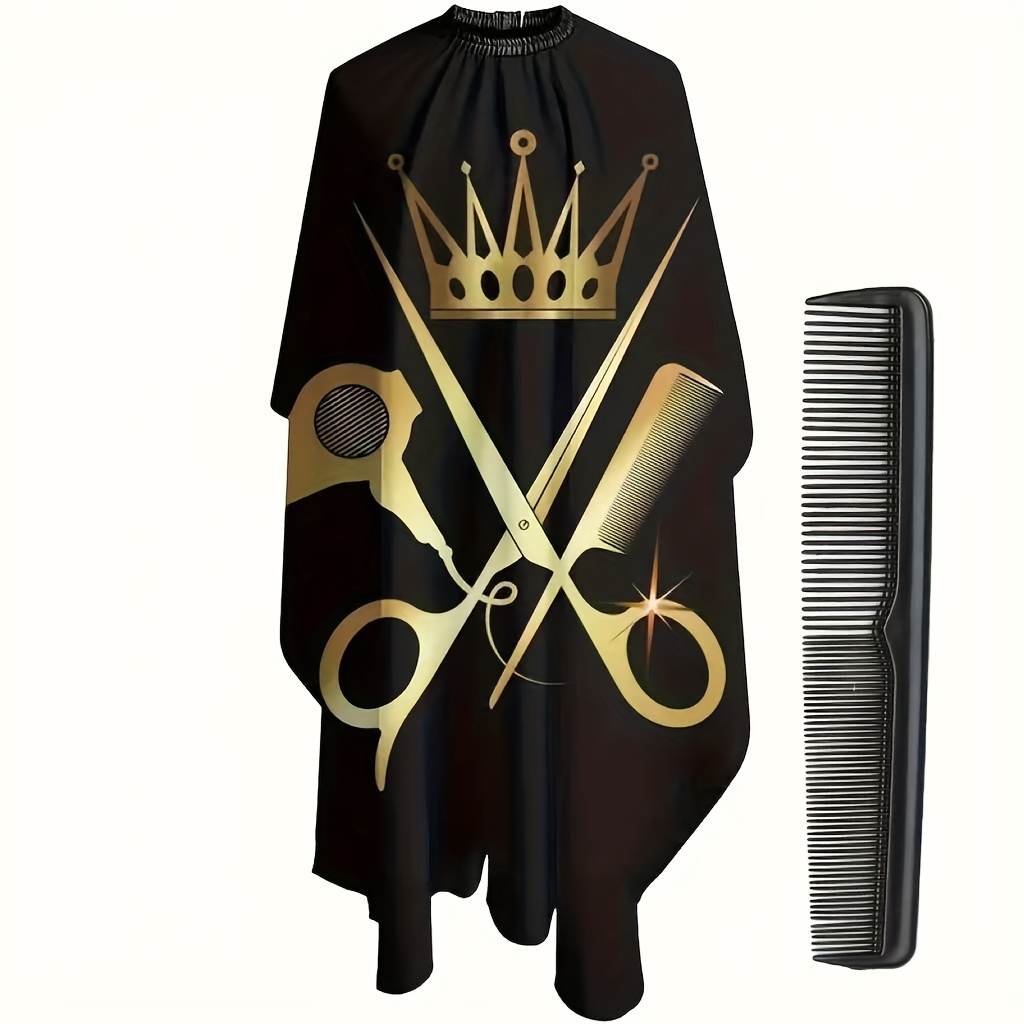 Barber Apron Featuring A Scissors Design, Complete With A 2pcs Set That Includes A Cape And Comb, Ideal For Salon Use And Hairdressing Equipment