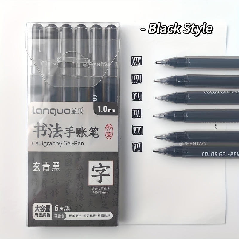 Temu 6 Darabos, Dobozos KalligráFia Toll KéSzlet, 1.0 Mm-Es, SzíNes GéL Tollak Nagy KapacitáSsal RajzoláShoz éS HorgoláShoz, Klasszikus SzíNű GéL-image