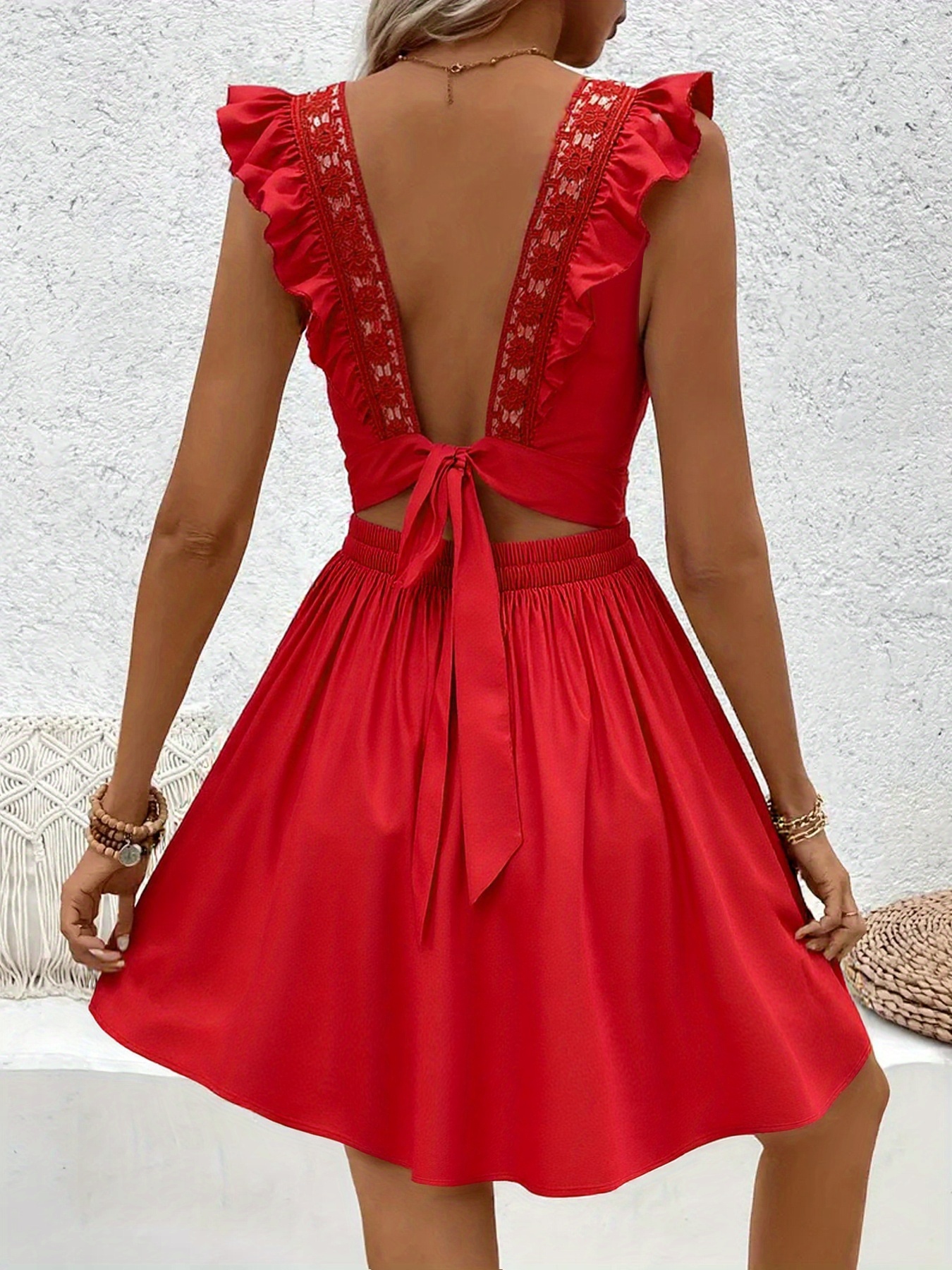 a red dress neckline elegantly lace trim - Temu Hungary
