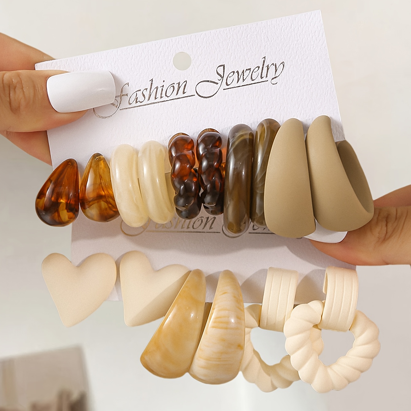 E-shop 16-teiliges/Set Mode Farbblock Geometrische Ring Ohrringe, Herz, Tropfen, Design Ohrring Set, Elegante Kaffee Farbige Damen Ohrringe, Geeignet