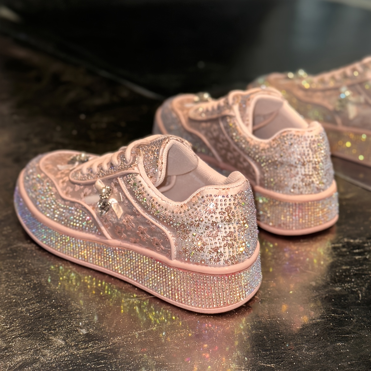 Image of 2026-1st Pair/new Style Fully Rhinestone Embellished Casual Sports Shoes, Trendy Footwear, And Holiday Gifts, Stylish And Versatile Comfortable Women's Shoes, Women Shoes, Sneakers