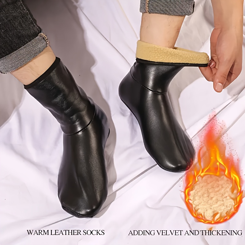 1 Pair Of Thickened Large Women's Pu Velvet Lined Warm And Comfortable Floor Socks - Durable Soft Solid Tube Socks
