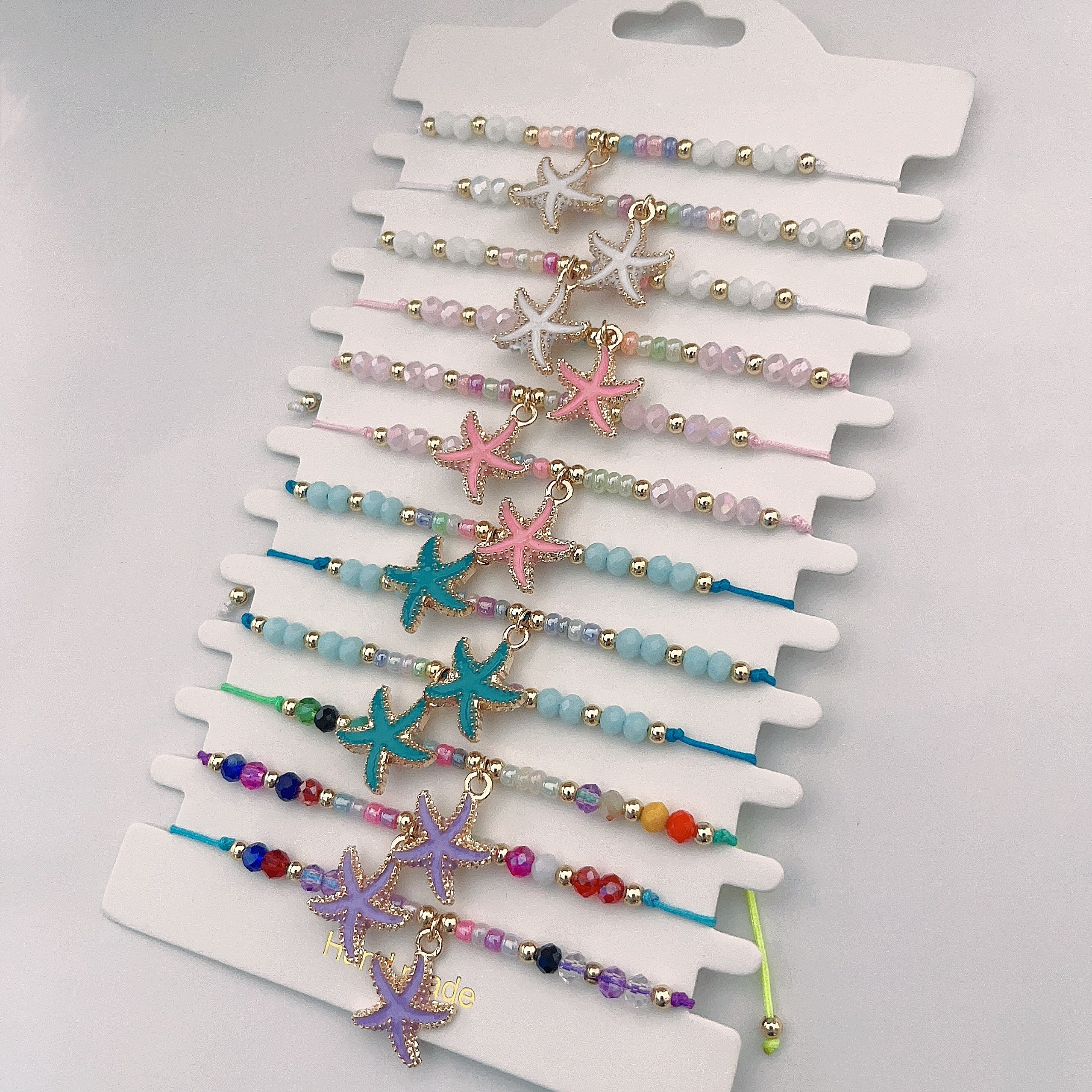E-shop 12er-Set Armbänder im Bohème-Stil mit Seestern-Anhänger der Ozean-Serie - Einfache handgefertigte Dekoration
