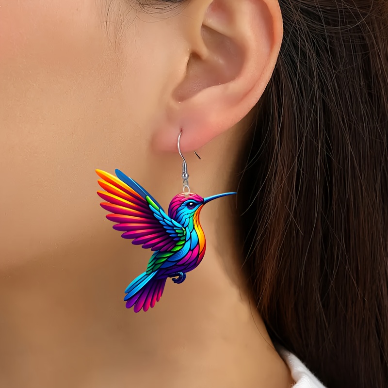 

Elegant Acrylic Hummingbird Earrings, Cute Stainless Steel Dangle Drop Earrings For Women, Party & Gift-, Fashion Accessory