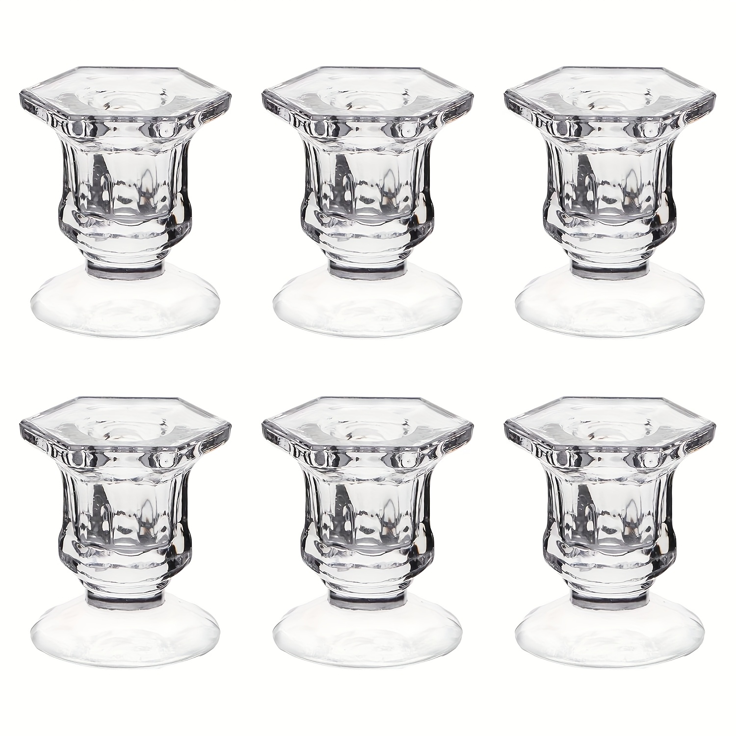 TEMU Candlestick Holders Bulk, 6pcs Glass Candle Holders Set Clear, Crystal Taper Candle Holder For Wedding, Table Centerpiece, Home Decoration