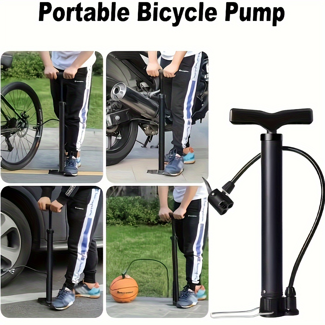 1pc portable bike pump with dual nozzle versatile manual air inflator for bicycles motorcycles sports balls and balloons schrader presta valve compatible lightweight durable details 0