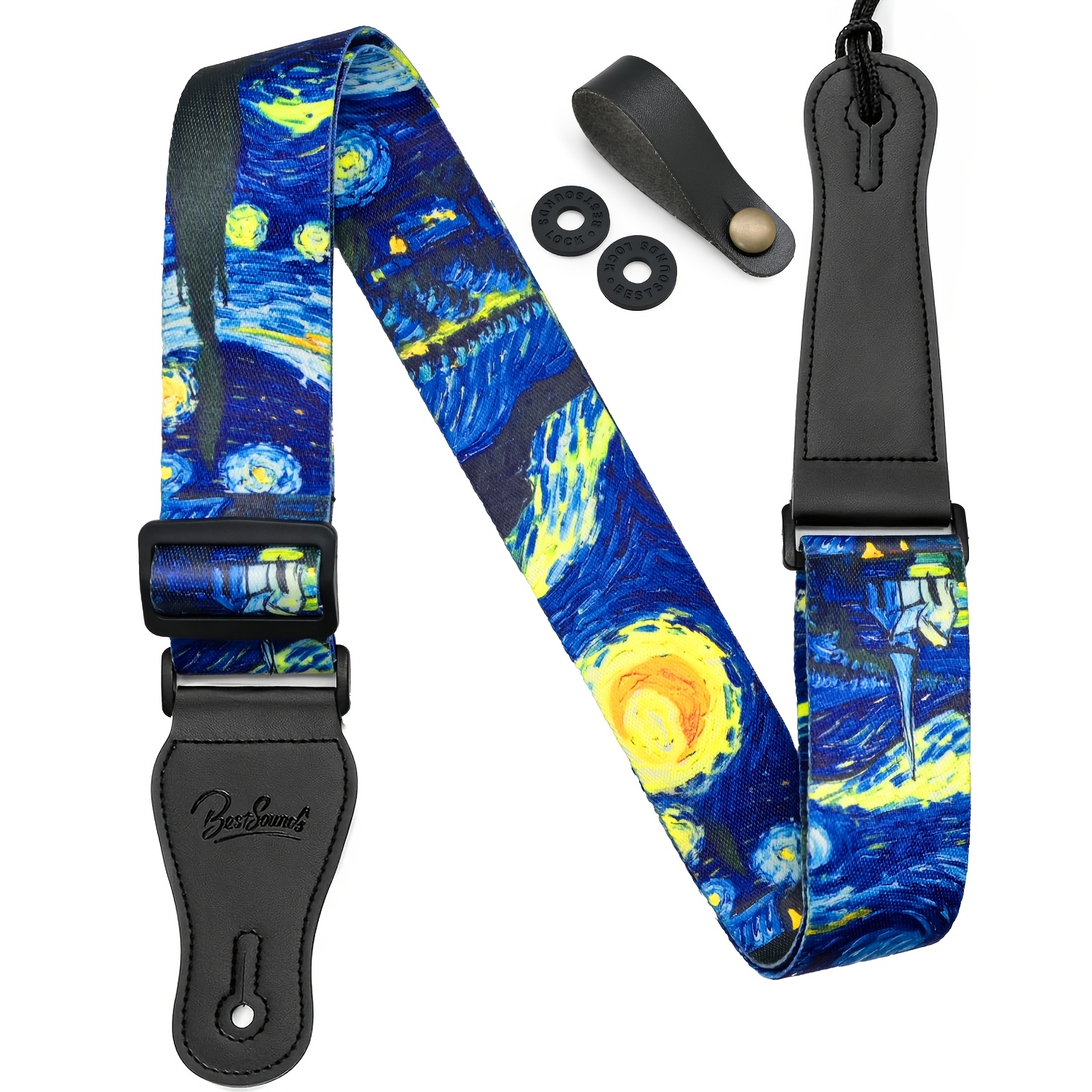 TEMU Sangle de guitare, Sangle de guitare Nuit Étoilée de Van Gogh, Sangle de guitare pour basse, guitare électrique et acoustique