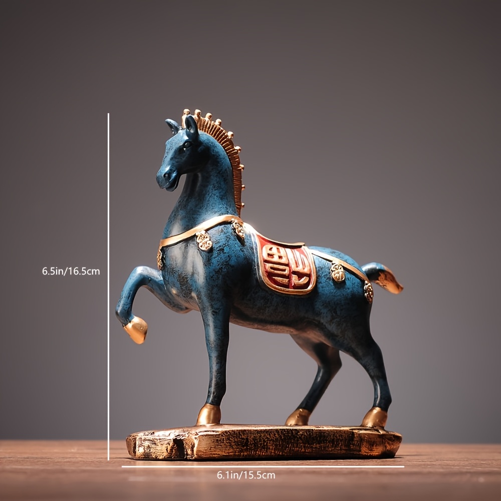 Elegant Hand-painted Blue And Golden Horse Sculpture - Abstract Resin Decoration For Living Room, Desk, And Wine Cabinet With Golden Embellishment | Ideal Gift For , Gift For