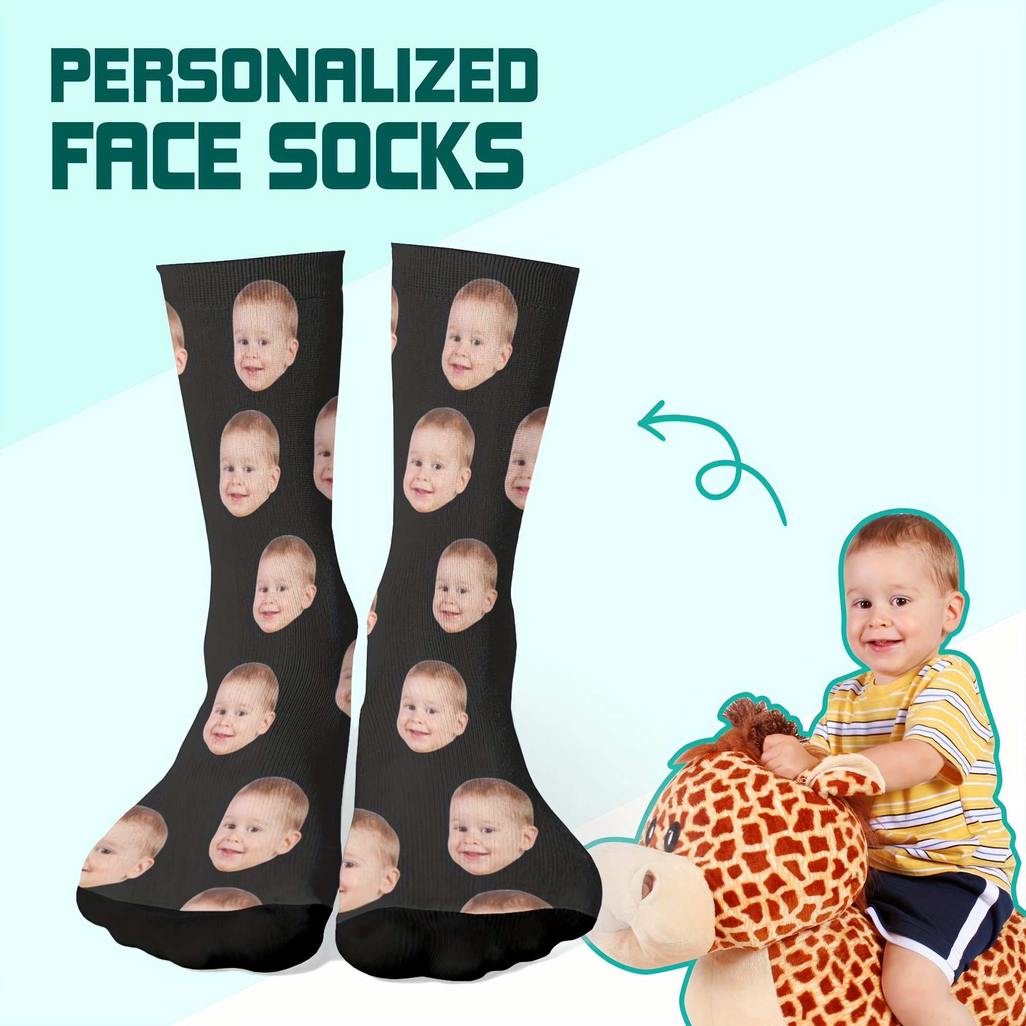 

Customized Headshot Pattern Men's Crew Socks, Breathable Comfy Casual Socks Versatile Fashion Sports Socks For Outdoor Fitness Basketball Running