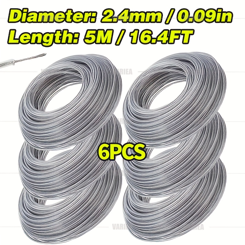Image of Variea-6-pack 2.0/2.4/2.7/3.0/3.5mm*196.85inch, Steel Wire Nylon Trimmer Line, Durable Lawn Mower Cord Replacement, Brushcutter Trimmer Rope Lawn Mower Cord Long Round Roll Grass Replacement