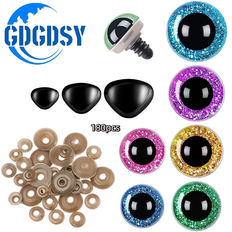 180pcs Plastic Safety Eyes And Nose With Washers, Large, Assorted Colors For Stuffed Animal, Puppet, Bear, Doll Making Supplies, Craft Doll