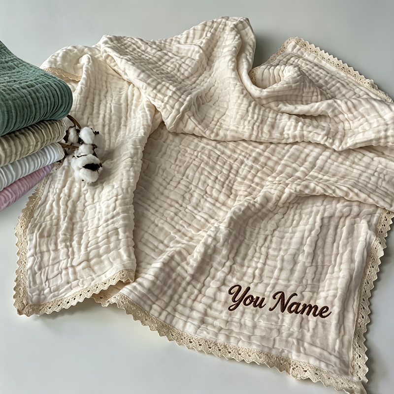 TEMU Personnalisé Brodé avec Nom, Couverture en de Gaze, Couverture en Gaze à 6 Couches, Serviette de Bain d'Été, Épaissie et Extra Large, Gaze à 6