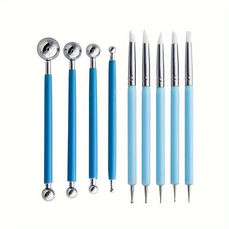 E-shop 9-teiliges Töpferbedarf-Set mit DIY-Tonwerkzeugen (Edelstahlperlen, Kugelstäbe, Rillenstift & Bohrer) für Modellieren, Wandbilder, Polymer-Ton –