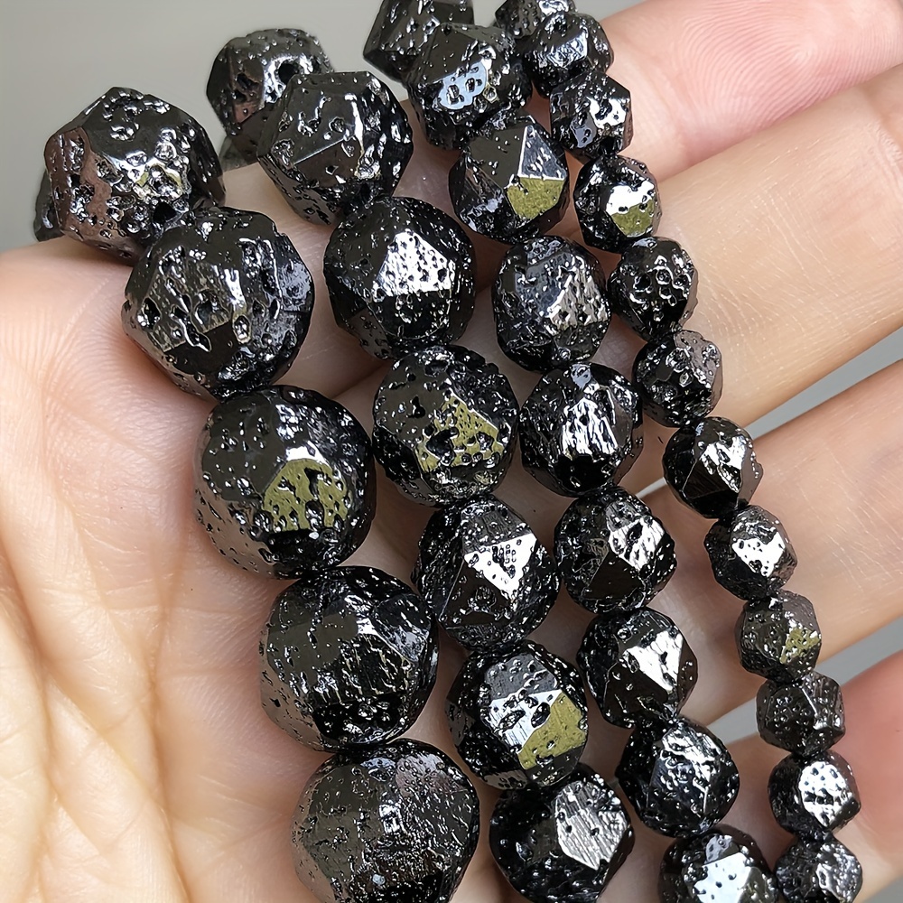 

Natural Faceted Black Volcanic Lava Stone Beads, 61/46/36/28pcs - Lustrous 6 8 10 12mm Loose Beads For Jewelry Making, Diy Necklace And Craft Supplies, Unique Textured Design