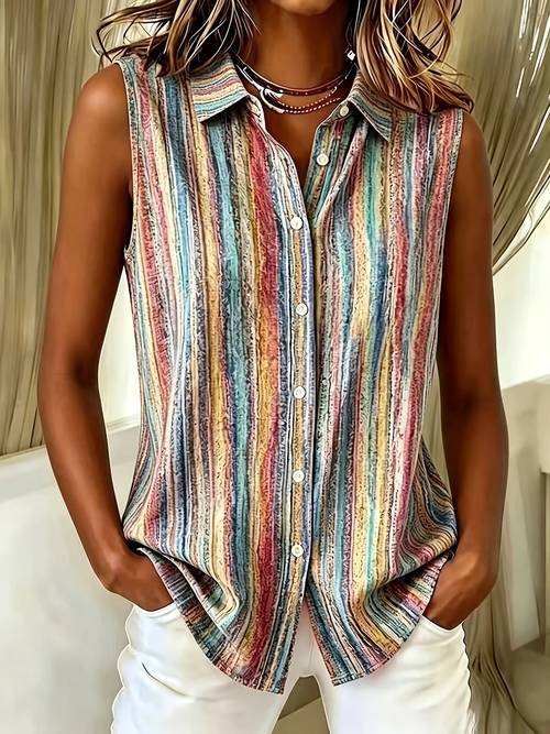 womens bohemian lapel button shirt sleeveless button front top with collar loose fit suitable for summer outfits casual office wear machine washable non stretch outerwear