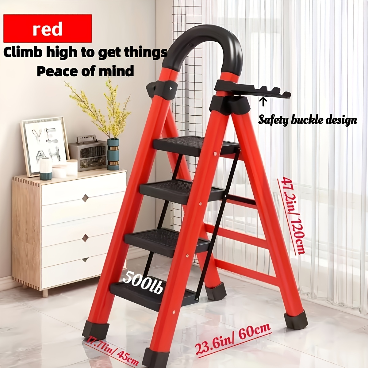 Heavy-duty 3/4 Step Portable Folding Ladder, 500 Lbs Load Capacity, Durable Plastic Folding Ladder With Non-slip Treads, Lightweight And Easy To Carry, Suitable For Home And Industrial Use