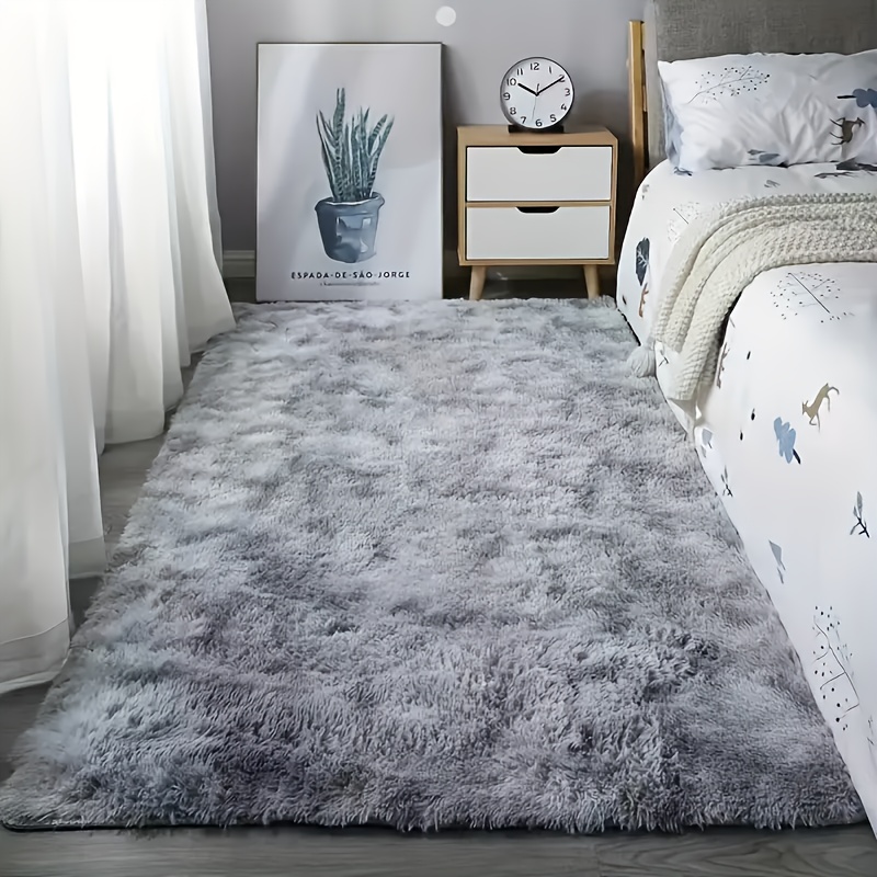 Image of 1pc Of Tie-dye Light Gray Thick Fluffy Rug For Living Room, Tie-dye Soft Plush Area Rug For Bedroom, Fluffy Carpet For Room Home Decor