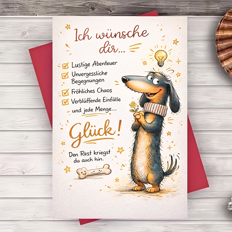 E-shop Eine bezaubernde Grußkarte mit Dackel-Motiv und Umschlag, zum Versenden von fröhlichen Nachrichten an Freunde, Familie oder Kollegen zu