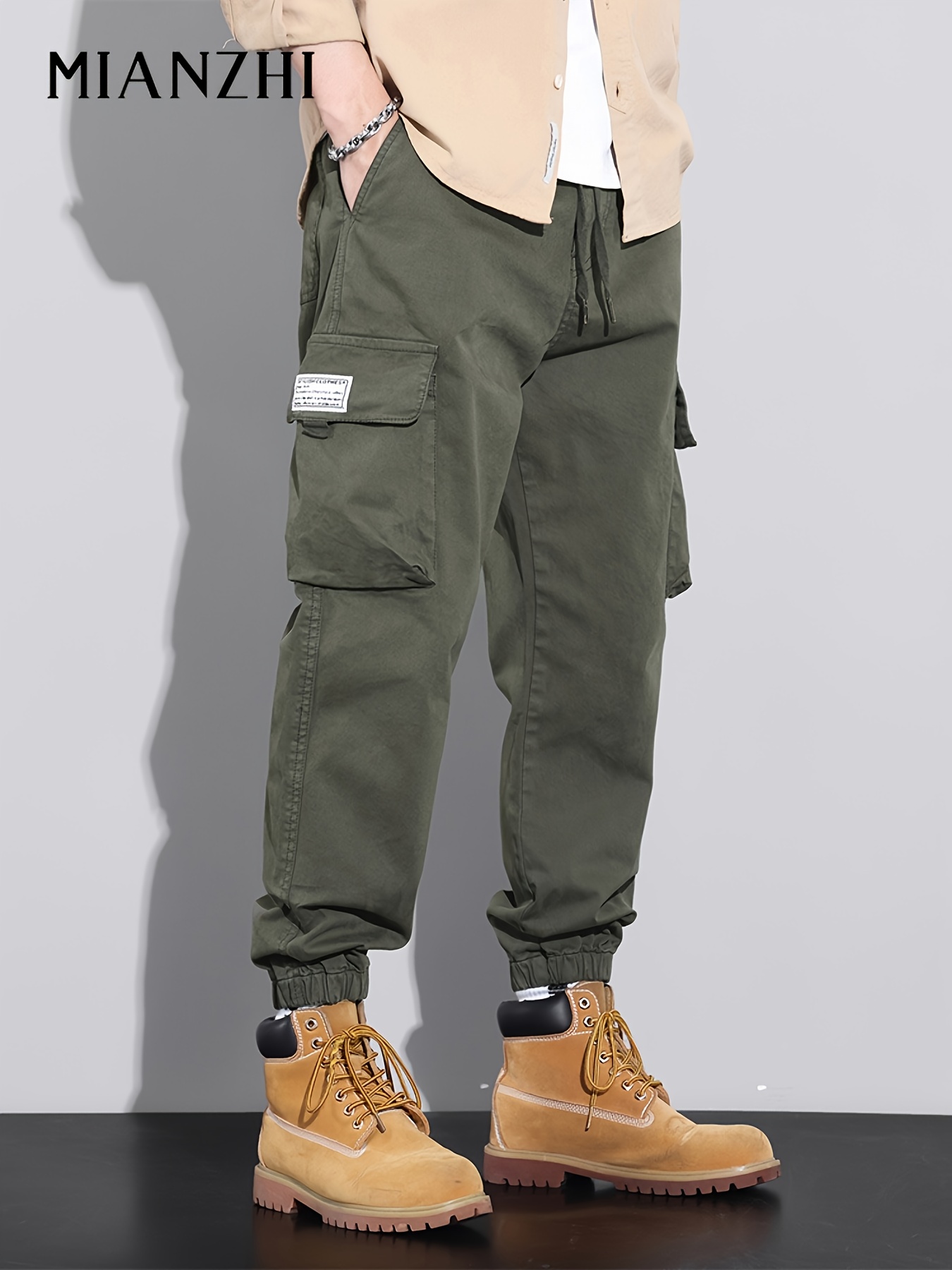   Men s Cargo Pants Wide-Leg   Work Pants with Multi- , Drawstring Waist & Belt Loops - Durable Non-Stretch Fabric, Casual Outdoor Pants for Spring/Fall (Black) - Machine Washable Youth & Adult Sizes