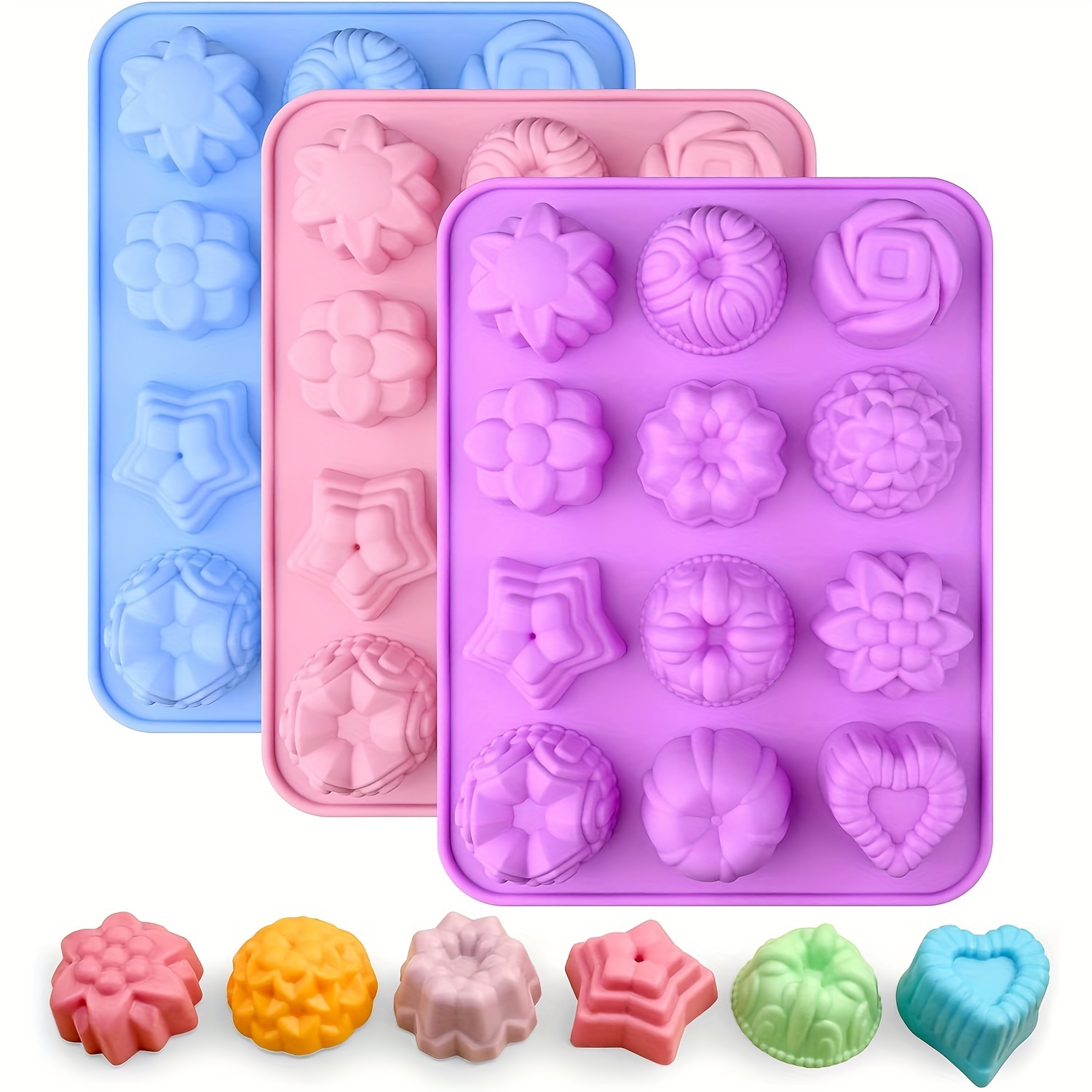 

Silicone Flower Soap Molds - 12 Cavities With Unique Shapes For Soap Making, Lotion Bars, , Chocolate And Candy - Durable, Easy Release And Flexible Mold Tray
