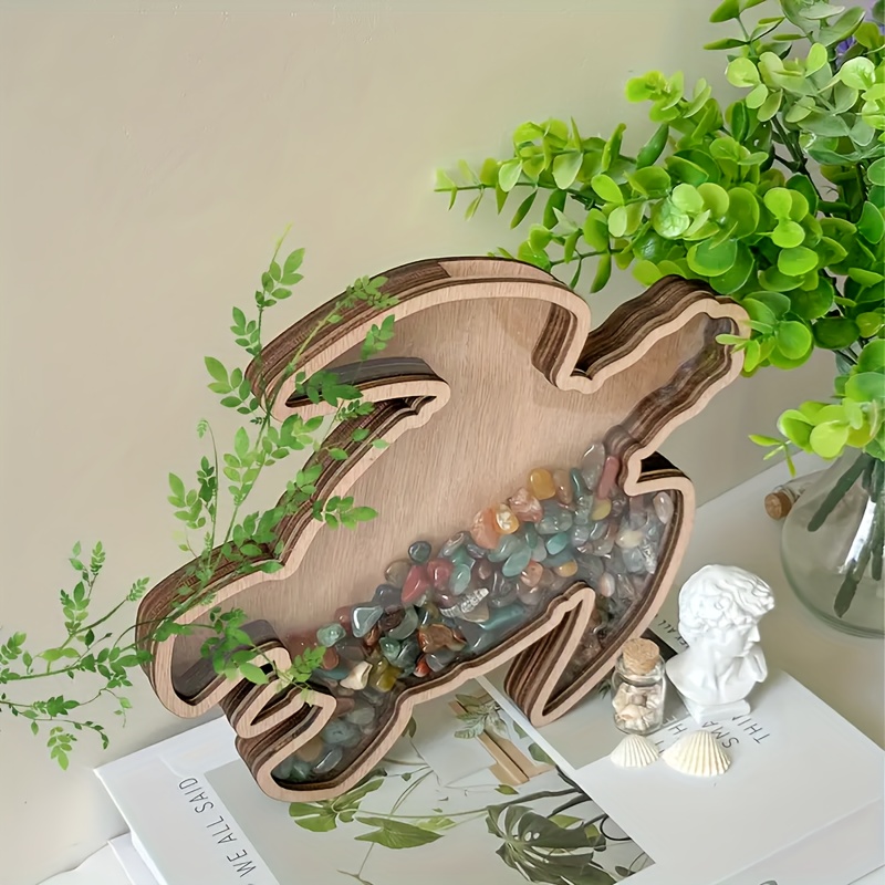 TEMU [2d Flat] Handmade Rustic Wooden Turtle Display & Storage Box - Without Lid, Suitable For Sea Glass, Shells, Crystals And Beach Treasure Hunts,