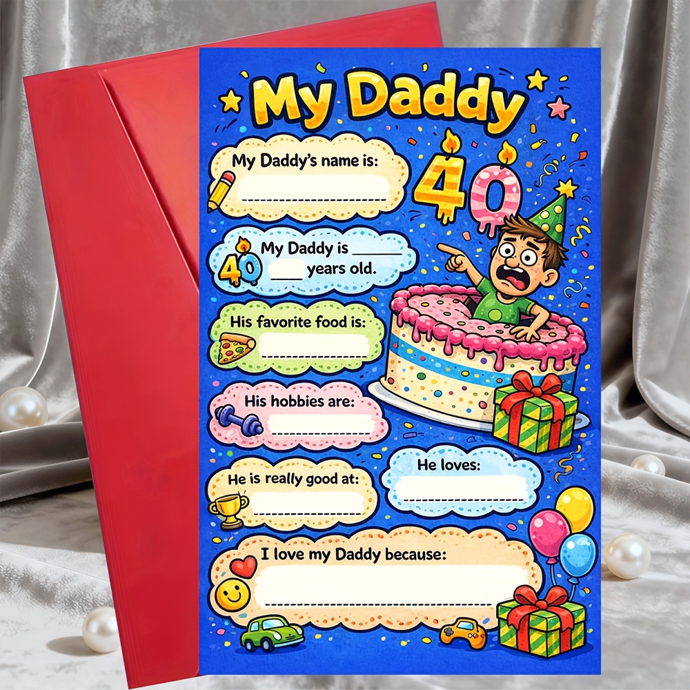 TEMU 1 Greeting Card + 1 Envelopefill In My Daddy Birthday Card Funny Keepsake For Dad From Family Husband Gift For 40th Birthday Fathers Day Party