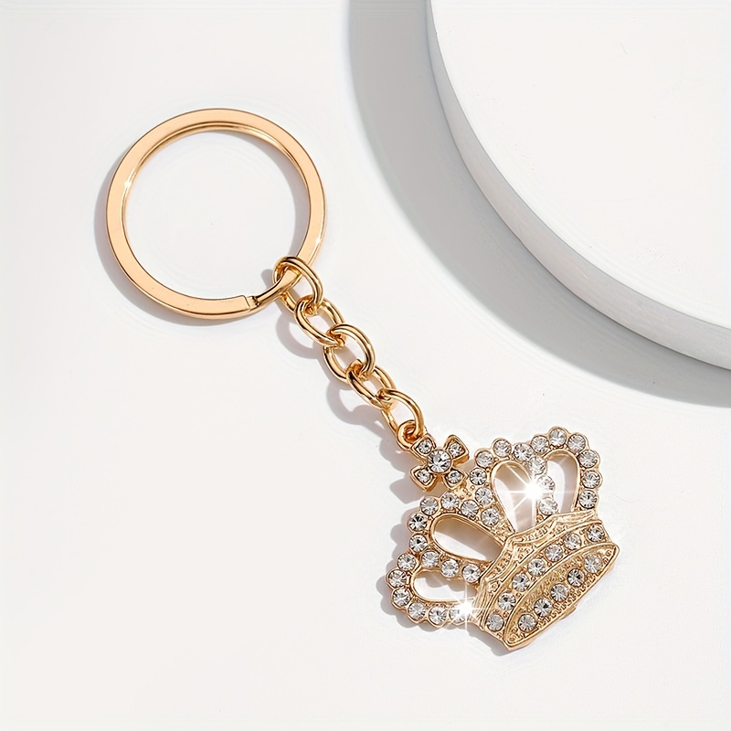 TEMU 1pc Of Fashionable European And American Unisex Crown-shaped Keychain Pendant Accessory, Fully Encrusted With Rhinestones, Suitable For Men And