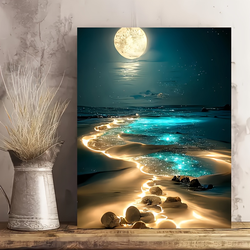 

1pc Moonlit Seascape Canvas Print, High Definition Printing, Home Decoration, Canvas Painting, Wall Art Picture For Living Room And Bedroom Decoration, Holiday Gift, Decorative Painting
