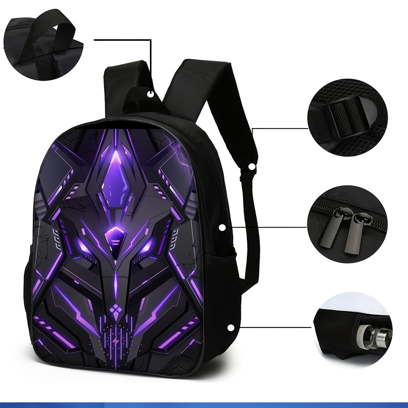 3pcs/1pc Mecha Style Print Backpack Set - Lightweight Travel Backpack, Multi-Functional Storage Bag & Organizer | Adjustable Straps, Stylish Design for Teens, For Teenager