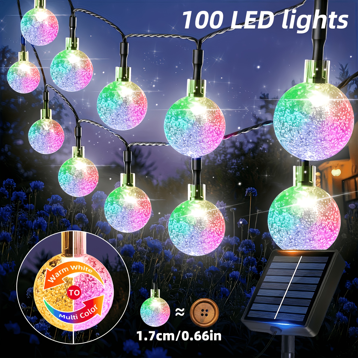 Image of /100 Bubble Ball Outdoor Lights, Color-changing Leds, 11 , Solar Powered, Sensor Switch, Perfect For Gardens, Camping, , Weddings, Parties, Christmas, Birthday Gifts, Halloween