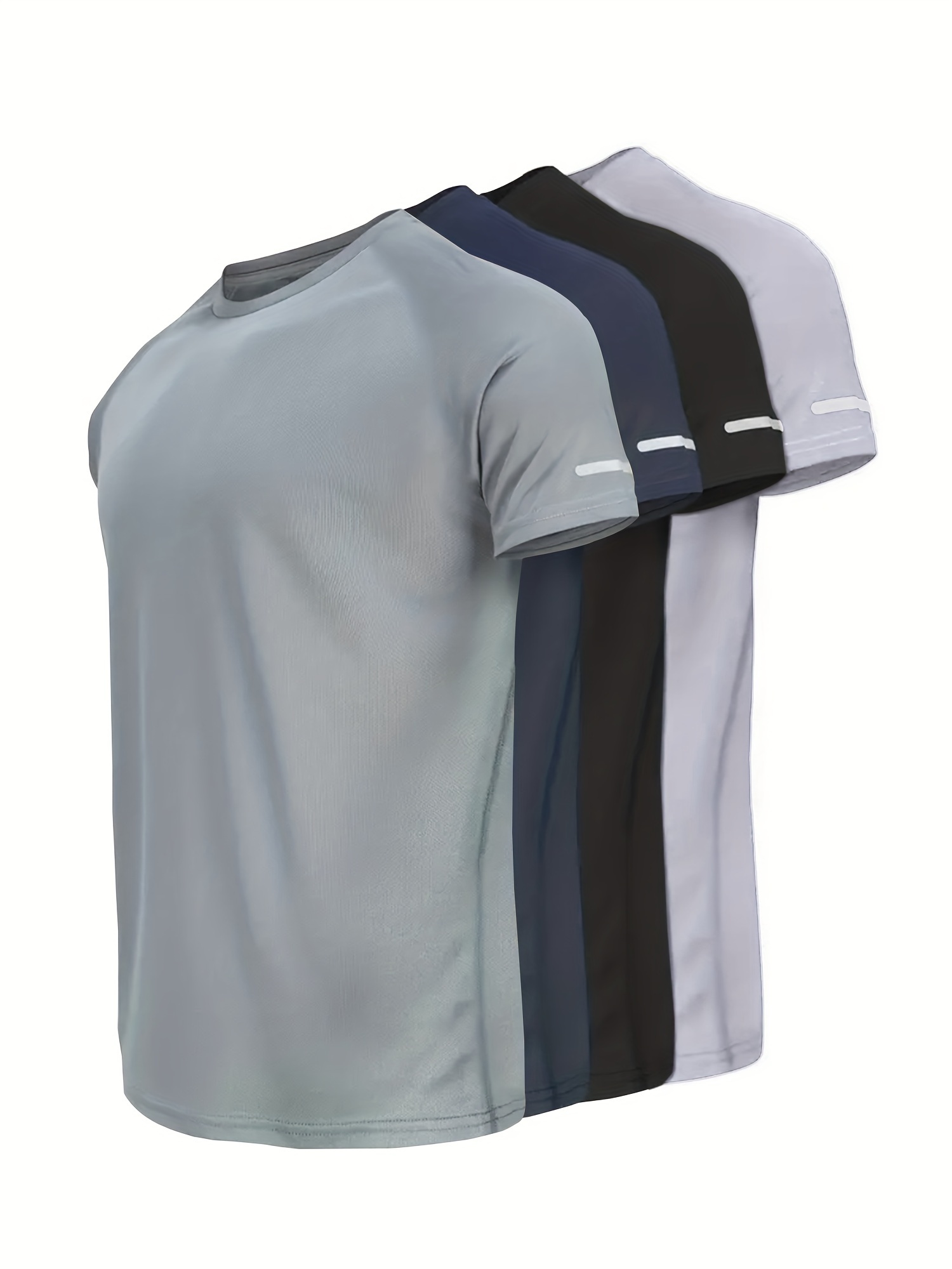 4pcs mens   t shirts with reflective strips breathable and quick dry short sleeve crew neck tees moisture wicking   for gym fitness and running wear
