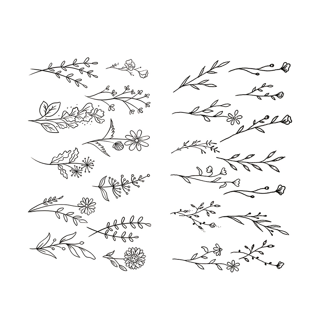 TEMU 2 piezas de tatuajes temporales impermeables con diseño minimalista de flores y líneas, pequeña rama floral, dedo, mujer, hombre, adulto,