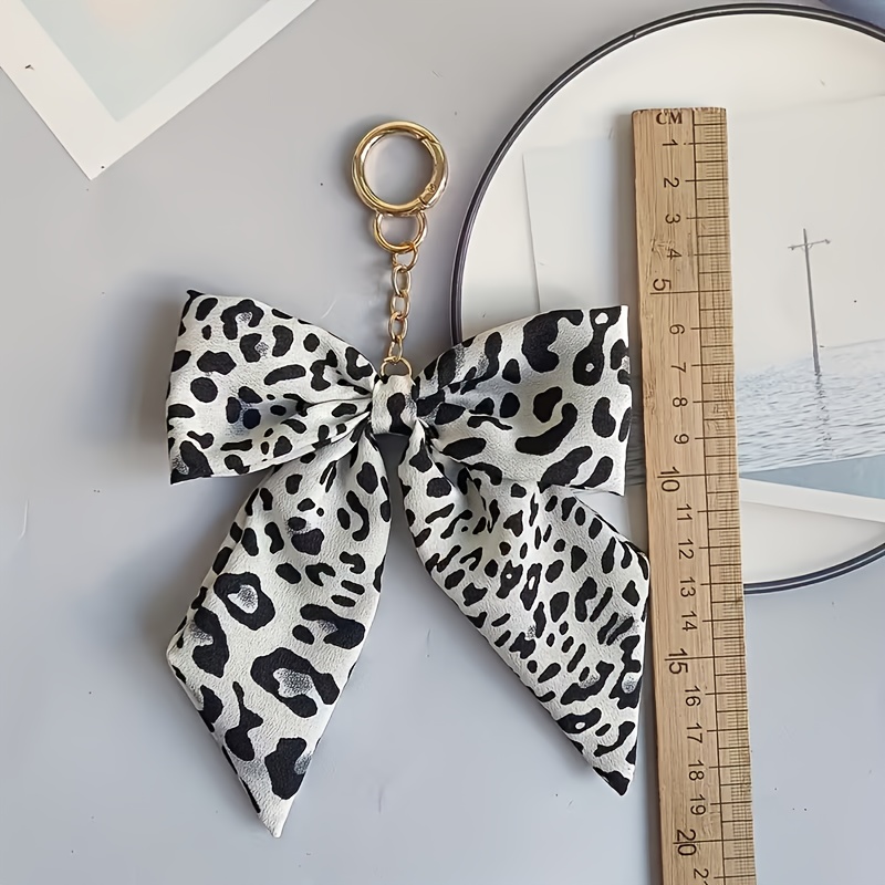 Leopard Print Bowknot Bag Charm Keychain