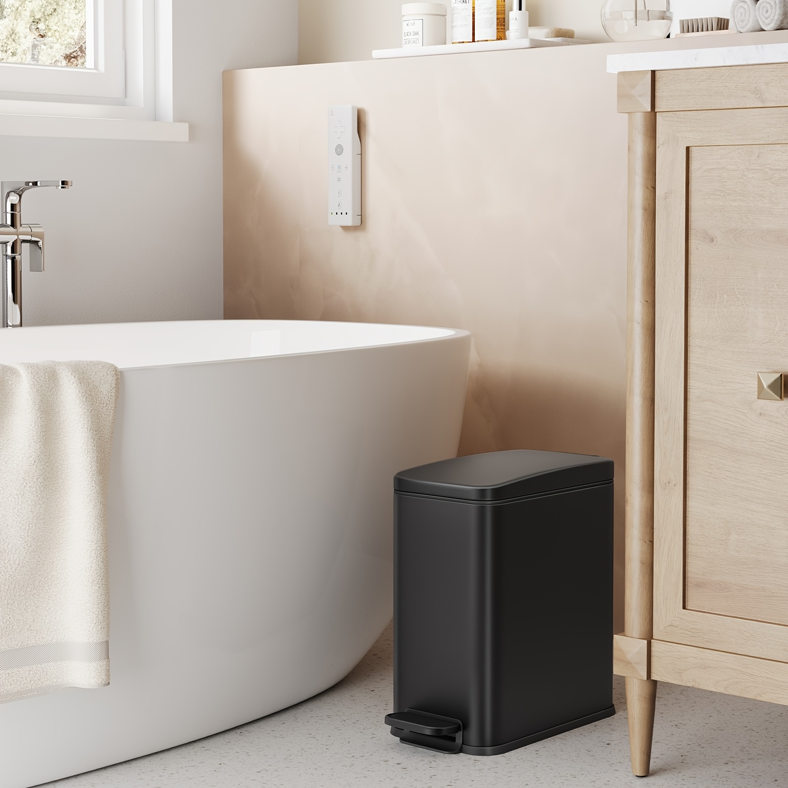 Bathroom Bin, 10l Small Bin With Lid, Pedal Toilet Bin, Slim For Small Spaces, Steel, Soft Close