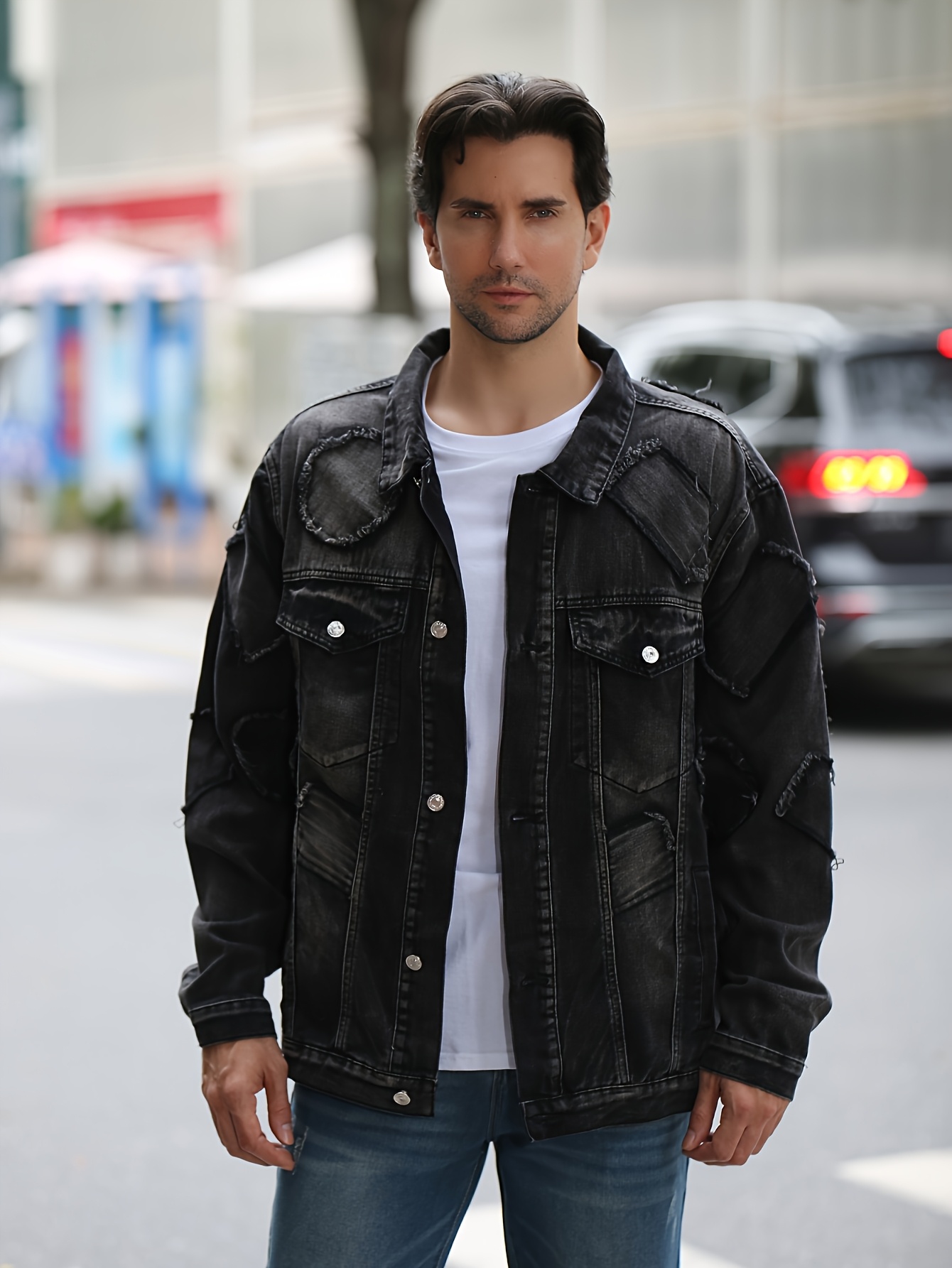 mens plus size style denim jacket hem Temu Australia