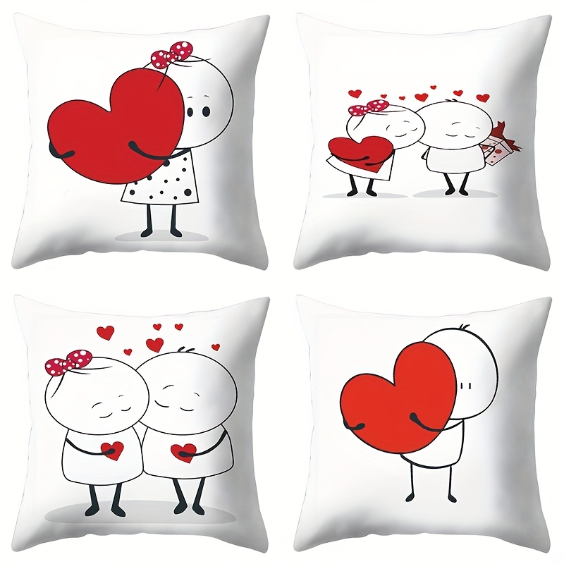 

4pcs, Valentine's Day Pattern Pillow, Warm And Comfortable, Beautiful And , 17.72 Inches * 17.72 Inches, Suitable For Home Sofa Decoration, Home Accessories, Bedroom Zipper Pillowcase