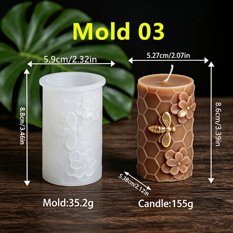 TEMU Bee Honeycomb Floral Silicone Candle Mold, Embossed Honey Cylinder Mold For Diy Scented Candle Soap Resin Plaster, Farmhouse Table Home Decor