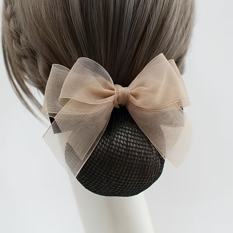 TEMU New Fashionable Hair Bow, Professional Nurse Hair Net, Hair Clip Net Pouch, Stewardess, Bank, Hotel Work, Updo Hair Accessory For Waitresses