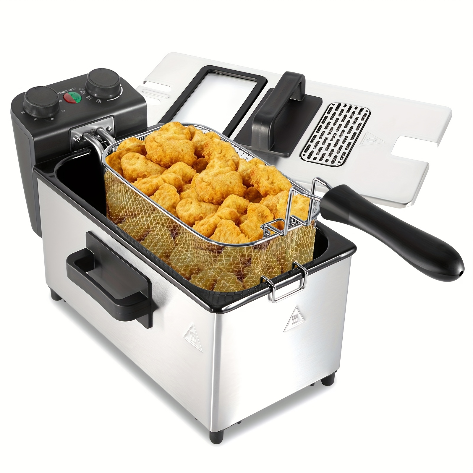 TEMU 3l/5l Electric Deep Fryer, 1700w Large Fryer With Time & Temperature Control For Home Use, Kitchen Essential, Local Warehouse, Frying Baskets,