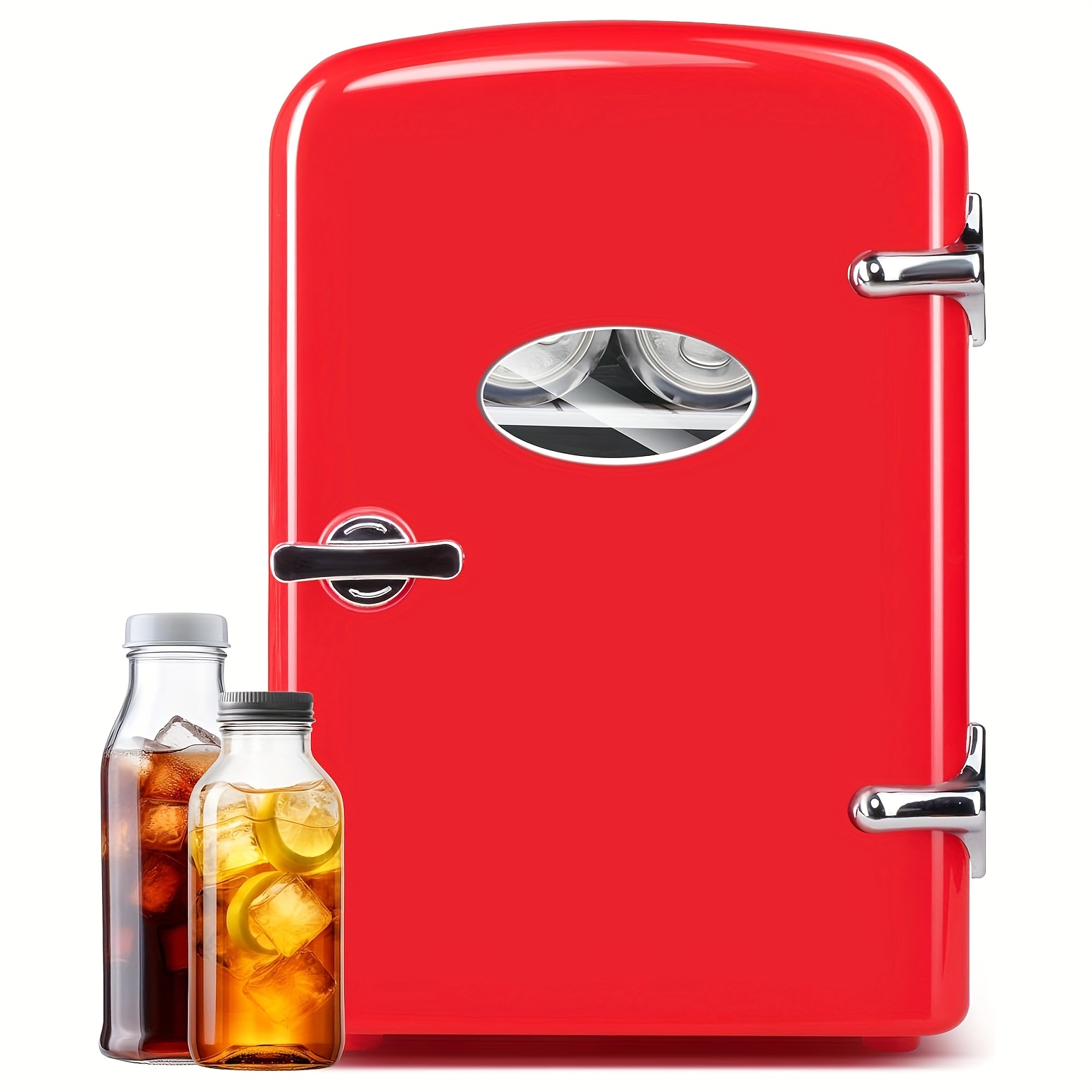 TEMU Red Mini Observation Compact Cooler & Warmer Freon-free Small Refrigerator, Portable Fridge For Skincare, 4l With Window, Aesthetic Mini Fridge