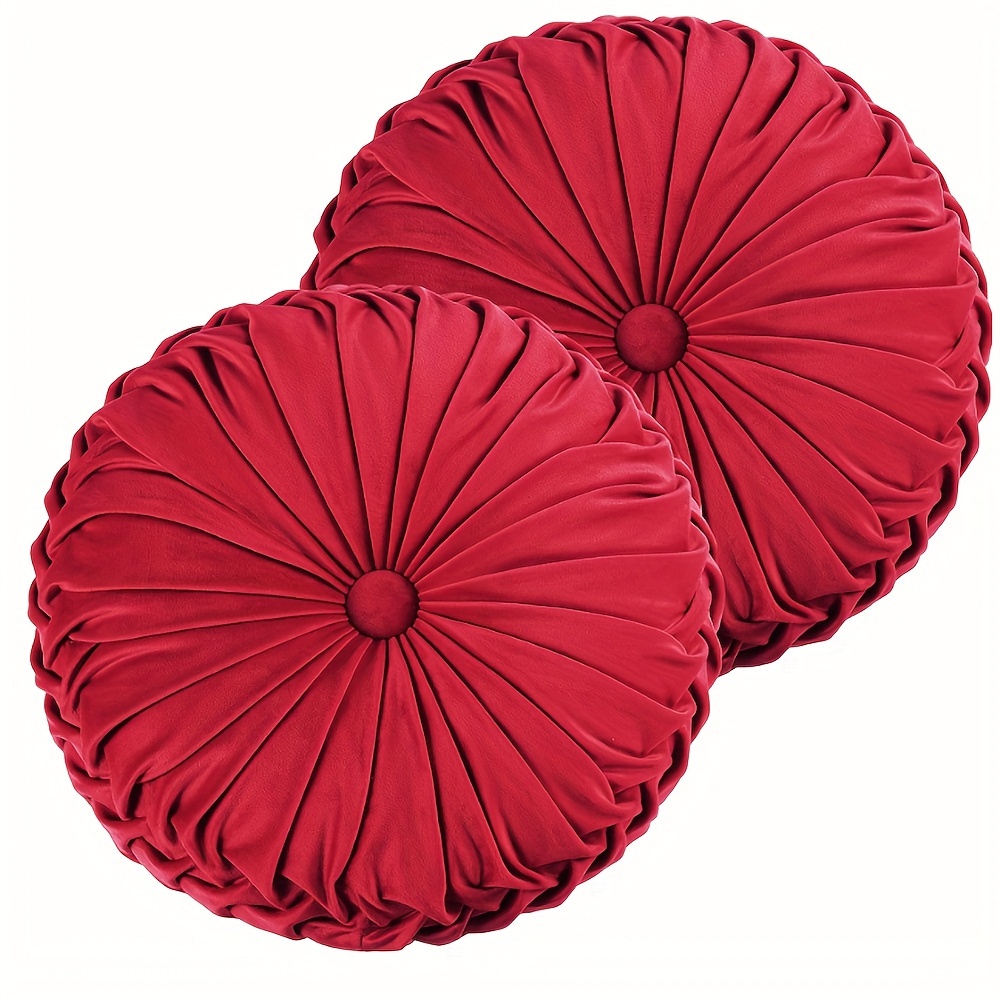 

2pcs Decorative Round Pleated Throw Pillows, Classy Accent Pumpkin Throw Pillows With Center Button, Vintage Velvet Floor Pillows For Sofa Couch Vanity Chair Bed