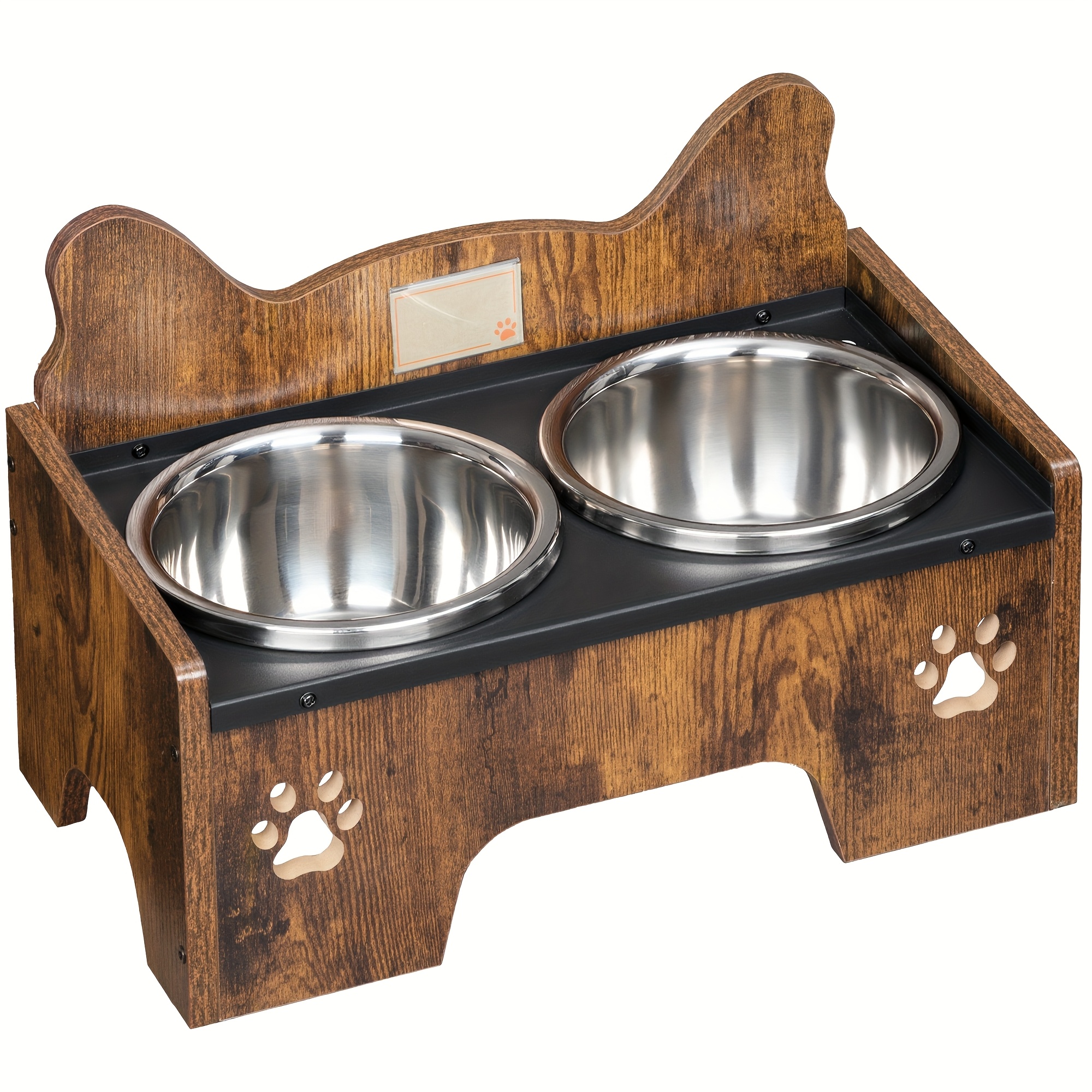 Raised Dog Feeding Station, With 2 Stainless Steel Dishes, Ideal For Small To Medium Dogs, In Brown And